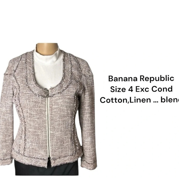 BR linen blend blazer,fray,tweed,scoop,zip,preppy clueless,academia,career,EC - Picture 1 of 14